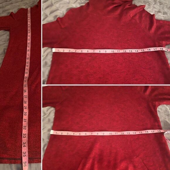 Bass Marled Drawstring Cowlneck Knit Dress Red Black M - Picture 11 of 11